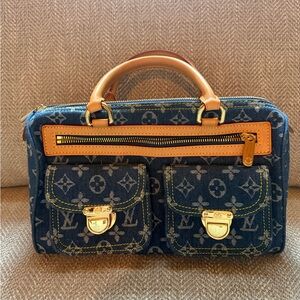 Louis Vuitton Denim Monogram Bag with Gold Accents